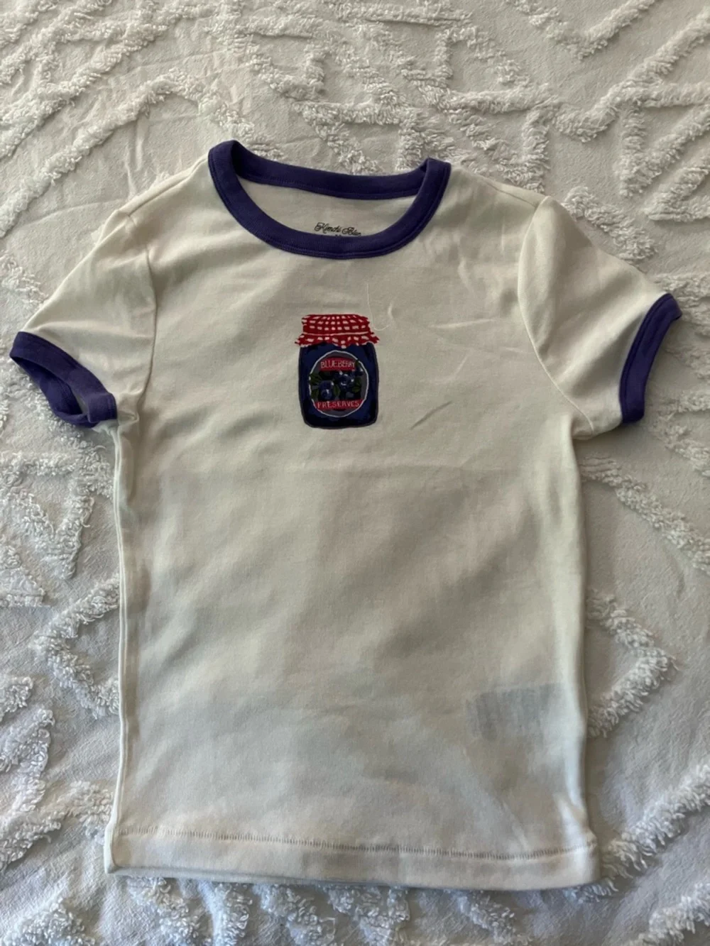 Kimchi Blue Cream Ringer Tee with Purple Trim and Red Jam Patch - Picture 1 of 3